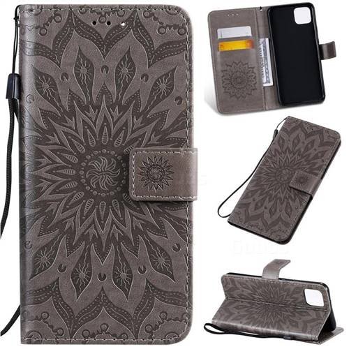 Embossing Sunflower Leather Wallet Case for Google Pixel 4 XL - Gray