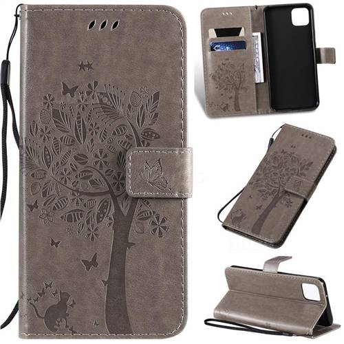 Embossing Butterfly Tree Leather Wallet Case for Google Pixel 4 XL - Grey