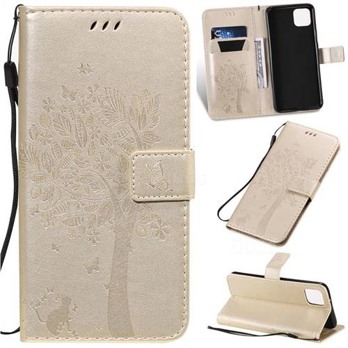 Embossing Butterfly Tree Leather Wallet Case for Google Pixel 4 XL - Champagne