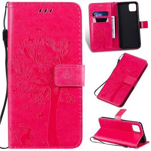 Embossing Butterfly Tree Leather Wallet Case for Google Pixel 4 XL - Rose