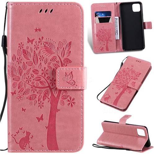 Embossing Butterfly Tree Leather Wallet Case for Google Pixel 4 XL - Pink