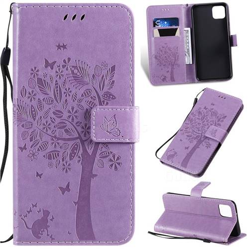 Embossing Butterfly Tree Leather Wallet Case for Google Pixel 4 XL - Violet
