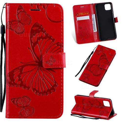 Embossing 3D Butterfly Leather Wallet Case for Google Pixel 4 XL - Red