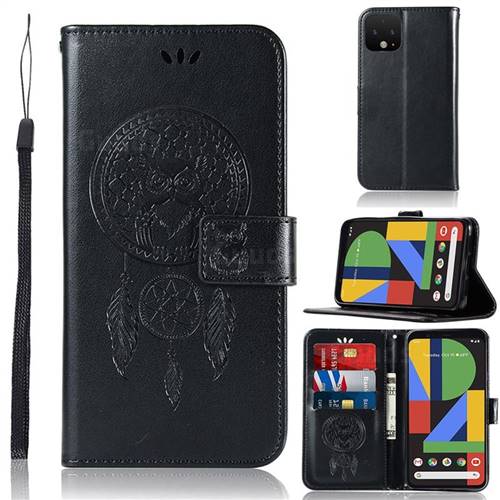 Intricate Embossing Owl Campanula Leather Wallet Case for Google Pixel 4 XL - Black