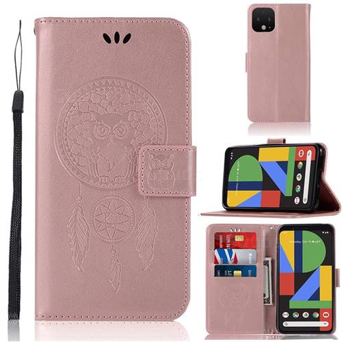 Intricate Embossing Owl Campanula Leather Wallet Case for Google Pixel 4 XL - Rose Gold