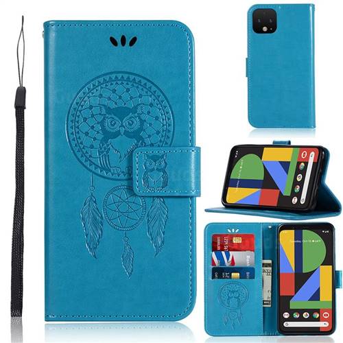 Intricate Embossing Owl Campanula Leather Wallet Case for Google Pixel 4 XL - Blue