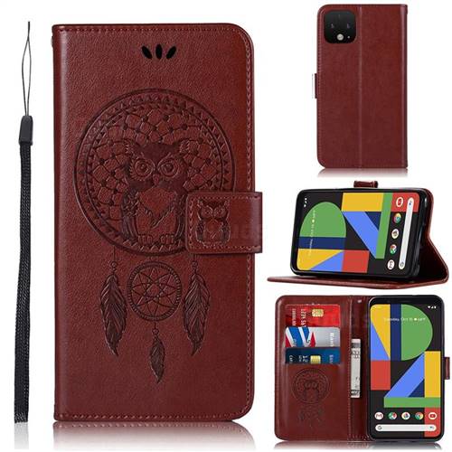 Intricate Embossing Owl Campanula Leather Wallet Case for Google Pixel 4 XL - Brown