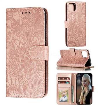 Intricate Embossing Lace Jasmine Flower Leather Wallet Case for Google Pixel 4 XL - Rose Gold
