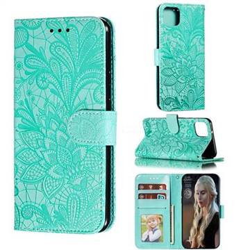 Intricate Embossing Lace Jasmine Flower Leather Wallet Case for Google Pixel 4 XL - Green