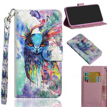 Watercolor Owl 3D Painted Leather Wallet Case for Google Pixel 4 XL