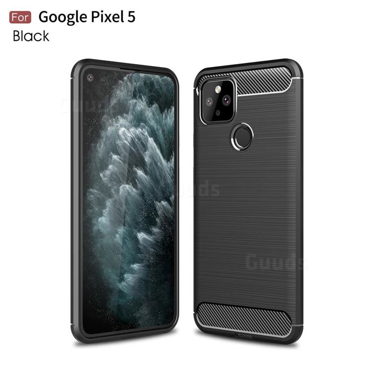 Luxury Carbon Fiber Brushed Wire Drawing Silicone TPU Back Cover for Google Pixel 5 - Black