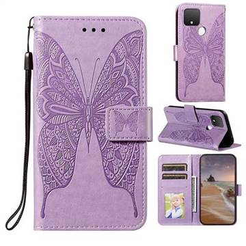 Intricate Embossing Vivid Butterfly Leather Wallet Case for Google Pixel 5 - Purple