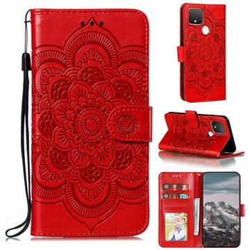 Intricate Embossing Datura Solar Leather Wallet Case for Google Pixel 5 - Red