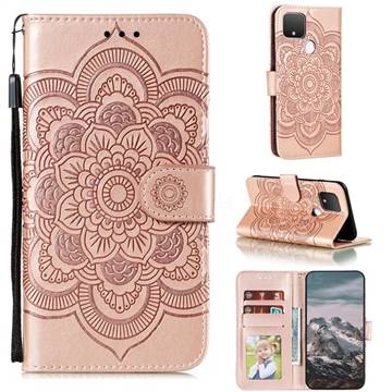 Intricate Embossing Datura Solar Leather Wallet Case for Google Pixel 5 - Rose Gold