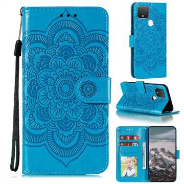 Intricate Embossing Datura Solar Leather Wallet Case for Google Pixel 5 - Blue