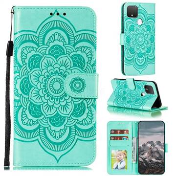 Intricate Embossing Datura Solar Leather Wallet Case for Google Pixel 5 - Green