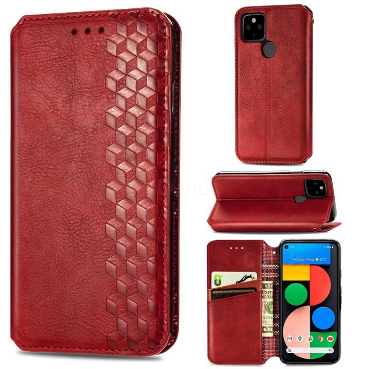 Ultra Slim Fashion Business Card Magnetic Automatic Suction Leather Flip Cover for Google Pixel 5 - Red