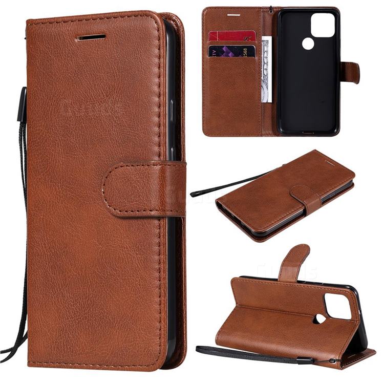 Retro Greek Classic Smooth PU Leather Wallet Phone Case for Google Pixel 5 - Brown