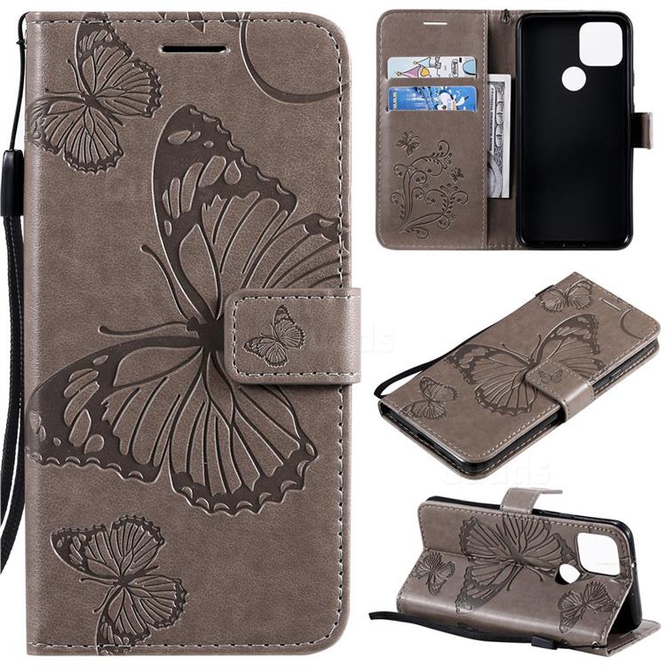 Embossing 3D Butterfly Leather Wallet Case for Google Pixel 5 - Gray