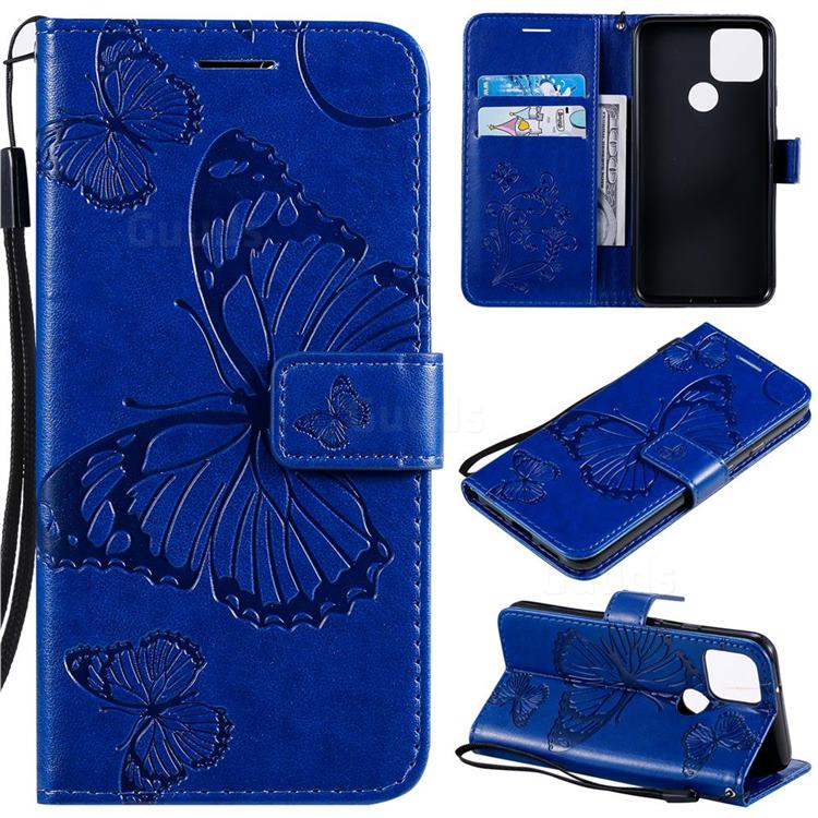 Embossing 3D Butterfly Leather Wallet Case for Google Pixel 5 - Blue