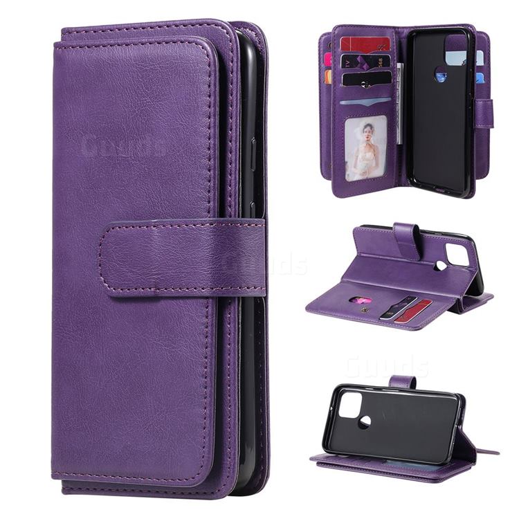 Multi-function Ten Card Slots and Photo Frame PU Leather Wallet Phone Case Cover for Google Pixel 5 - Violet