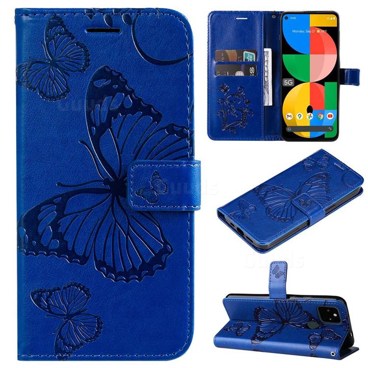 Embossing 3D Butterfly Leather Wallet Case for Google Pixel 5A - Blue