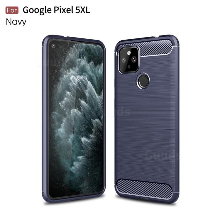 Luxury Carbon Fiber Brushed Wire Drawing Silicone TPU Back Cover for Google Pixel 5 XL - Navy