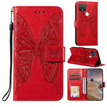 Intricate Embossing Vivid Butterfly Leather Wallet Case for Google Pixel 5 XL - Red
