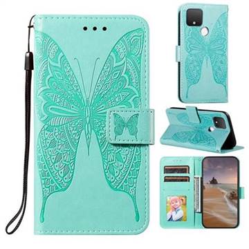 Intricate Embossing Vivid Butterfly Leather Wallet Case for Google Pixel 5 XL - Green