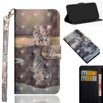 Tiger and Cat 3D Painted Leather Wallet Case for Google Pixel 5 XL