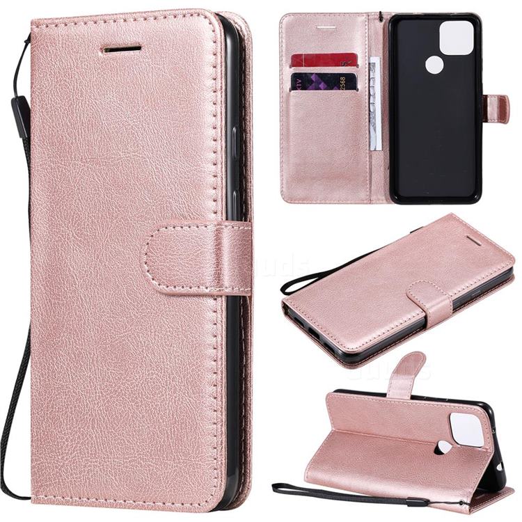 Retro Greek Classic Smooth PU Leather Wallet Phone Case for Google Pixel 5 XL - Rose Gold