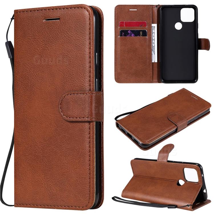 Retro Greek Classic Smooth PU Leather Wallet Phone Case for Google Pixel 5 XL - Brown