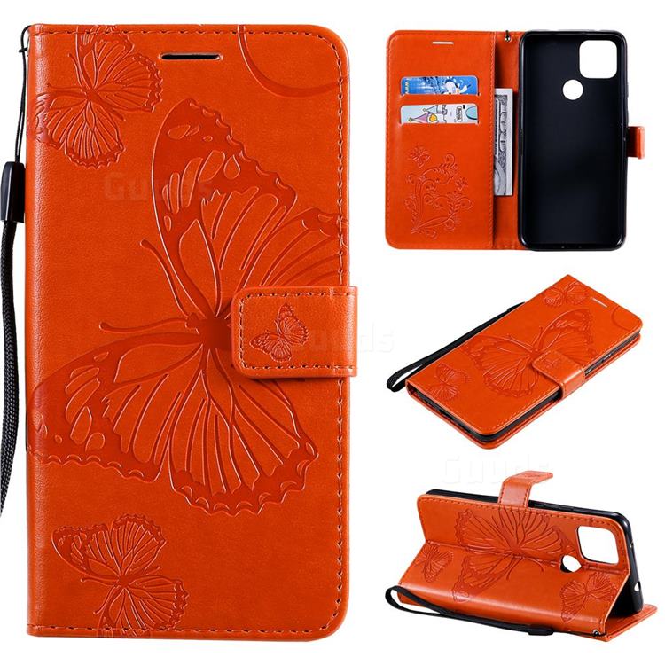 Embossing 3D Butterfly Leather Wallet Case for Google Pixel 5 XL - Orange