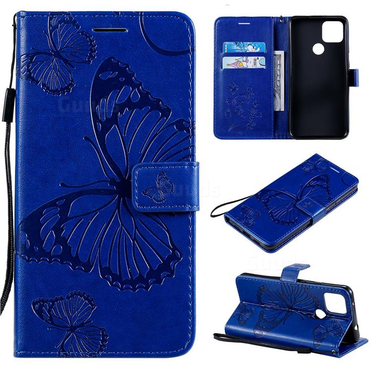 Embossing 3D Butterfly Leather Wallet Case for Google Pixel 5 XL - Blue
