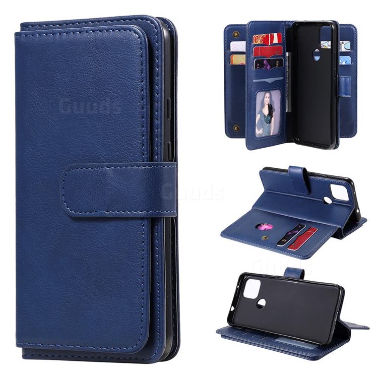 Multi-function Ten Card Slots and Photo Frame PU Leather Wallet Phone Case Cover for Google Pixel 5 XL - Dark Blue