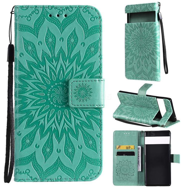 Embossing Sunflower Leather Wallet Case for Google Pixel 6 - Green