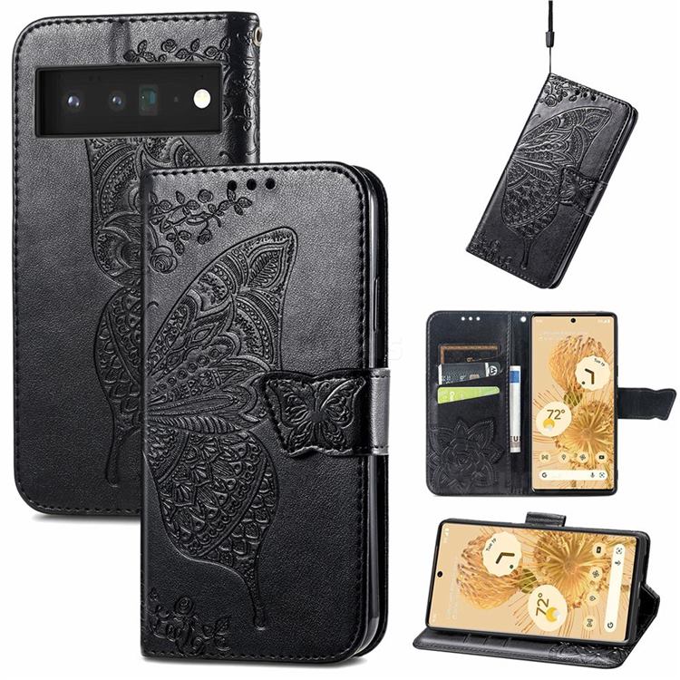 Embossing Mandala Flower Butterfly Leather Wallet Case for Google Pixel 6 - Black