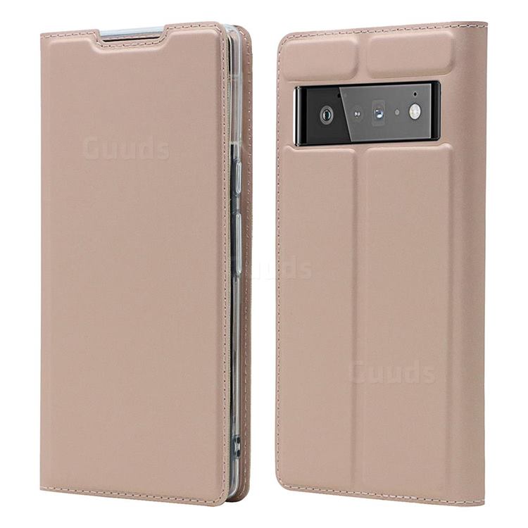 Ultra Slim Card Magnetic Automatic Suction Leather Wallet Case for Google Pixel 6 - Rose Gold