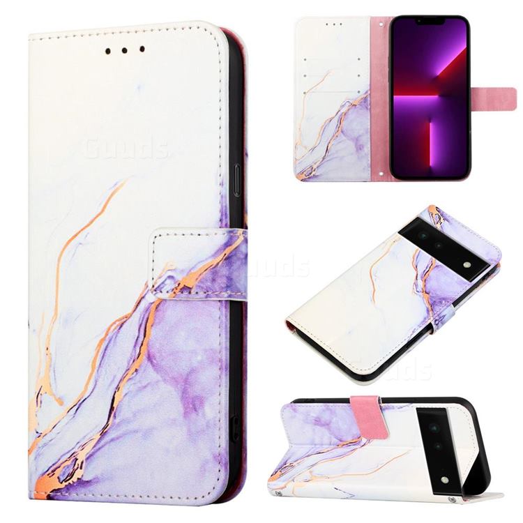 Purple White Marble Leather Wallet Protective Case for Google Pixel 6
