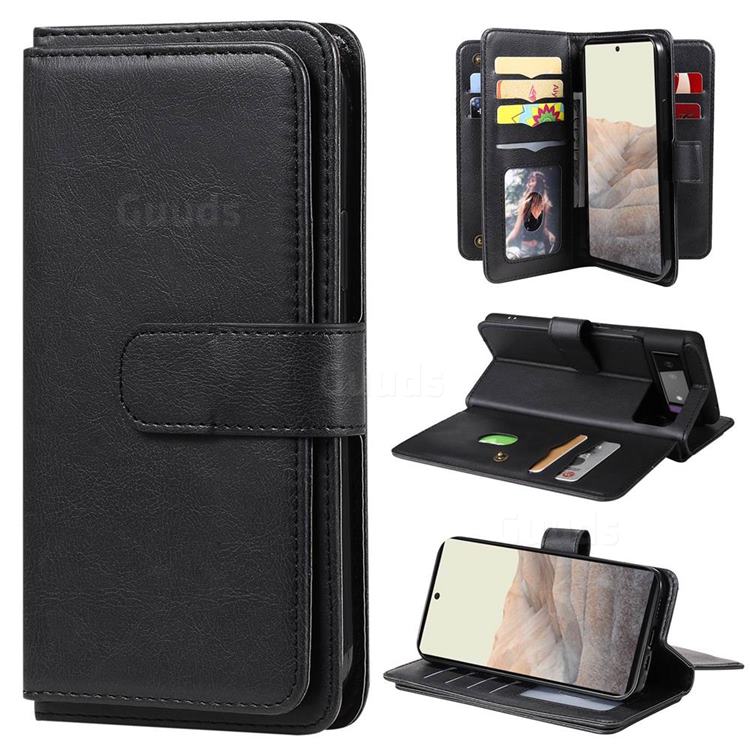 Multi-function Ten Card Slots and Photo Frame PU Leather Wallet Phone Case Cover for Google Pixel 6 - Black