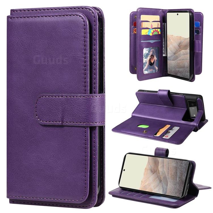 Multi-function Ten Card Slots and Photo Frame PU Leather Wallet Phone Case Cover for Google Pixel 6 - Violet