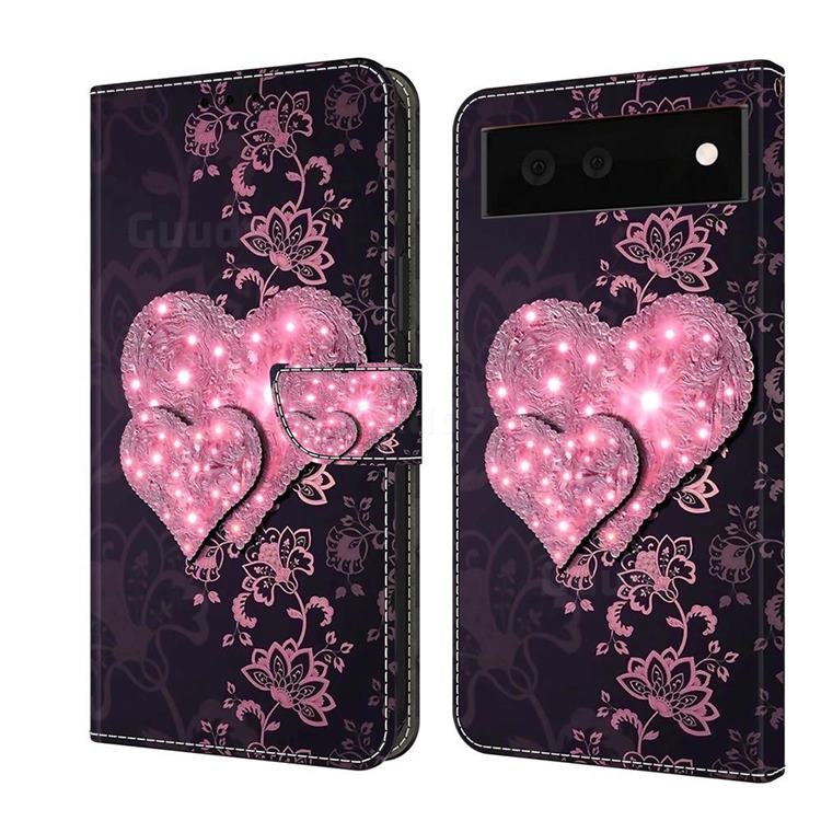 Lace Heart Crystal PU Leather Protective Wallet Case Cover for Google Pixel 6