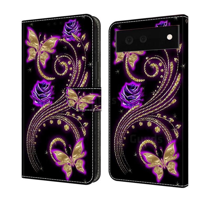 Purple Flower Butterfly Crystal PU Leather Protective Wallet Case Cover for Google Pixel 6