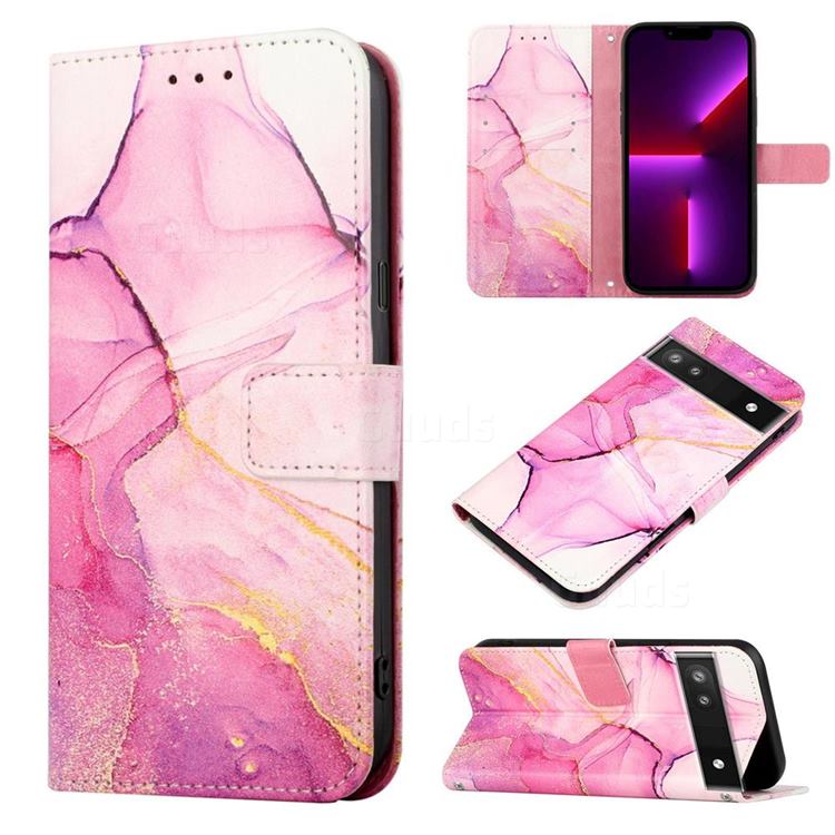 Pink Purple Marble Leather Wallet Protective Case for Google Pixel 6a
