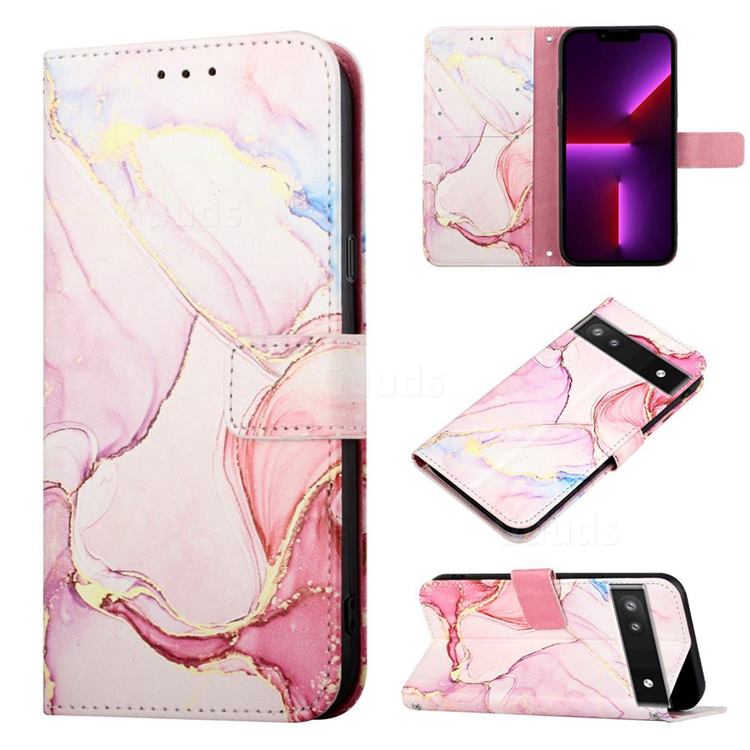 Rose Gold Marble Leather Wallet Protective Case for Google Pixel 6a