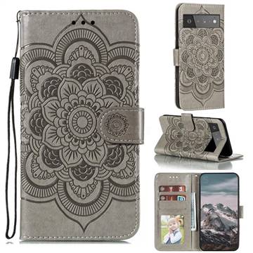Intricate Embossing Datura Solar Leather Wallet Case for Google Pixel 6 Pro - Gray