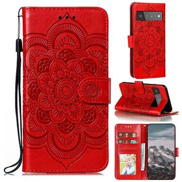Intricate Embossing Datura Solar Leather Wallet Case for Google Pixel 6 Pro - Red
