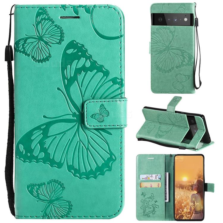 Embossing 3D Butterfly Leather Wallet Case for Google Pixel 6 Pro - Green