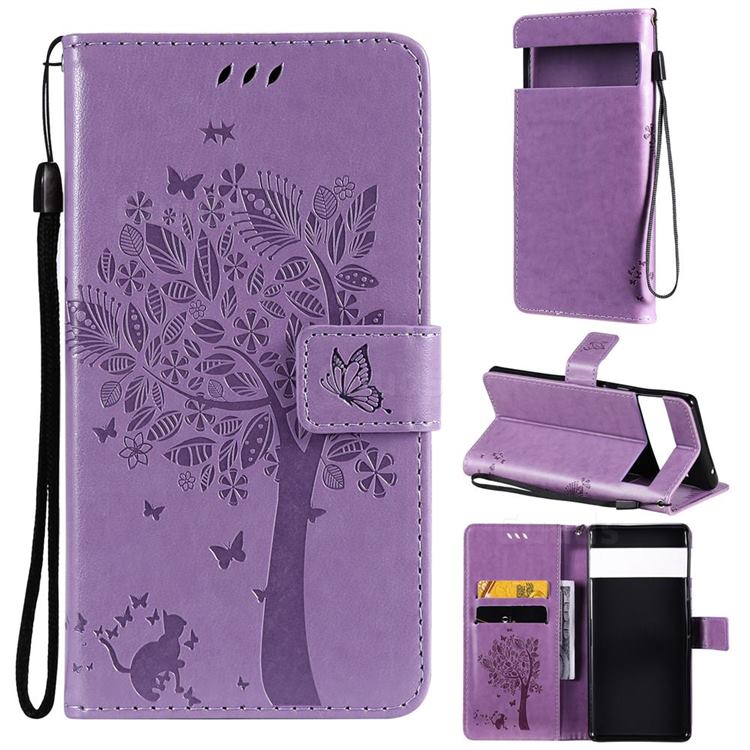 Embossing Butterfly Tree Leather Wallet Case for Google Pixel 6 Pro - Violet