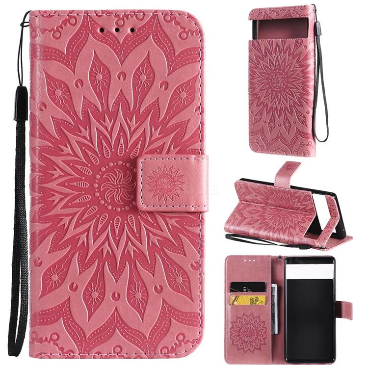 Embossing Sunflower Leather Wallet Case for Google Pixel 6 Pro - Pink